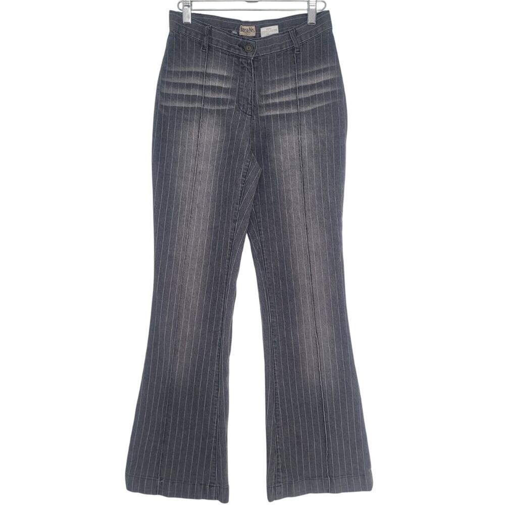 Vintage Boysens Pinstriped Stone Washed Flared Jeans Sz 25 Gray Low Rise Preppy